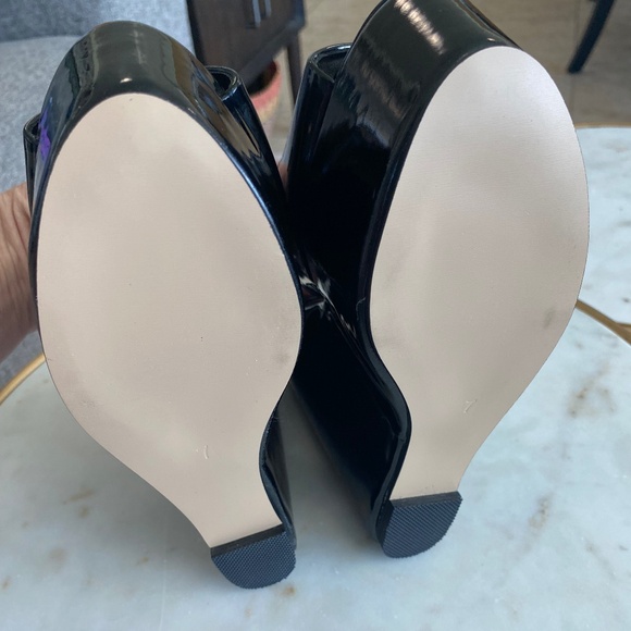 YDN Black High Heel Peep Toe Platform Wedge Mules - Picture 2 of 6